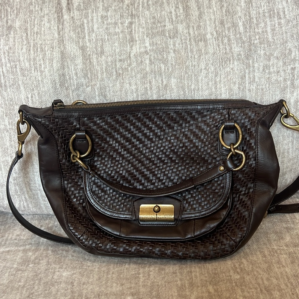 GUC modern vintage Y2K Coach Kristin woven leather hobo/crossbody. Dark brown - Picture 2 of 10